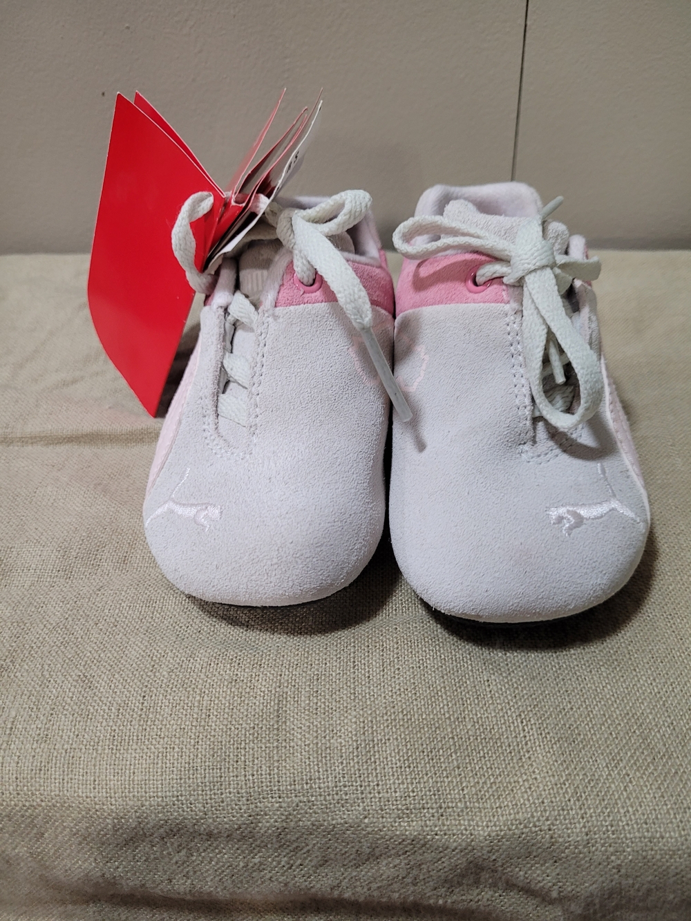 Puma Baby Soft Suede Lace-Up Shoes in White and Pink